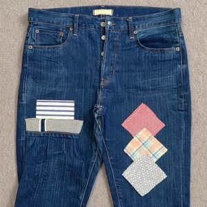 Jeans Uniqlo Giapponese Kaihara Selvedge Adulto 31x33 Sciolto Gamba Conica Patch - Foto 1 di 12