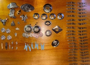 Hallazgos de cinturón de latón occidental tono plata dijes caballo sombreros de vaquero conchos bolo - Imagen 1 de 21