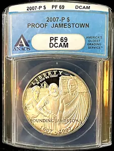 2007P Jamestown Proof Silver $1 ANACS PF 69 DCAM US Mint Commemorative - Picture 1 of 6