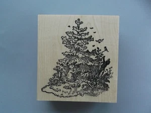 100 PROOF PRESS RUBBER STAMPS BUNNIES IN THE WOODS NEW wood STAMP - Picture 1 of 1