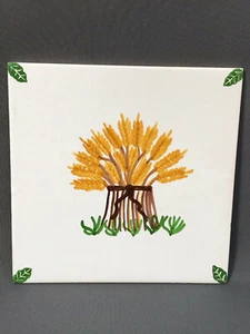 WHEAT SHEAF - Hand-Painted Vtg 6" Portuguese Art Tile AZUPAL POMBAL XAZCP - Picture 1 of 4
