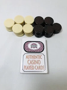 Cardinal Backgammon 15 White 14 Brown Game Chips Speckled Replacements + Cards - Picture 1 of 7