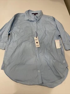 Gloria Vanderbilt Women's Amanda Monogram Button Down Shirt Pale Blue M - Picture 1 of 3