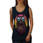 Wellcoda Hippie Brille cool Katze Damen Tank Top, Fisch Sport Shirt