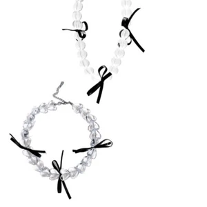 Lovely Transparent Heart and Bows Tie Necklace for Party Outfit Enhancement - Picture 1 of 10