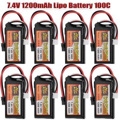 100C 7,4V 2S 1200mAh LiPo Batterie SM 2 PIN Stecker für RC Car Auto Drohne Boot - Bild 1 von 4