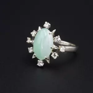 14k Jade Diamond Halo Ring Sz 5.25 White Gold Sunburst Cluster Spray Star RG4042 - Picture 1 of 7