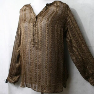 ROZ & ALI Brown & Black Floral Sheer Polyester Blouse SZ M EUC - Picture 1 of 9