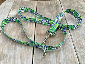 6 foot dog leash Paisley Cannabis Print Colorful Leash 1 Inch Wide Made in USA