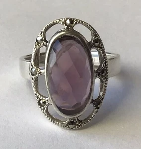 Vintage Damen Sterling Silber 925 Ring mit lila Stein Größe 8 3/4 - Bild 1 von 7