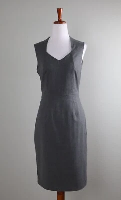 TALBOTS $149 Solid Gray Lined Virgin Wool V-Neck Sheath Pencil Dress Size 6 - Image 1 of 4