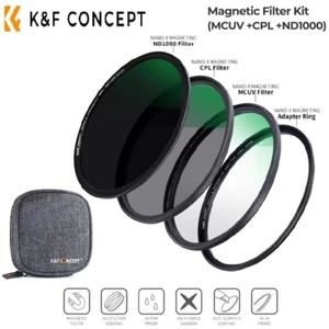 K&F Concept 49mm-95mm Magnetic Filter Kit ND1000 MC UV CPL Ultra Slim Filter Set - Picture 1 of 12