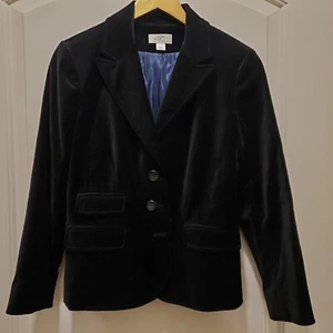Ann Taylor Loft Women Black Velvet Blazer Size 10P Button Down Lined Jacket - Picture 1 of 9