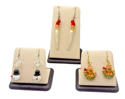 Festive Holiday Earring Trio – Snowmen, Santa & Teddy Bear Dangles - Image 1 of 4