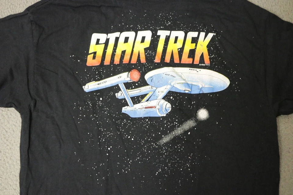 Vintage Star Trek Shirt 1989 Boy's Large Black Short Sleeve USA Made Space Ship - Image 1 of 4
