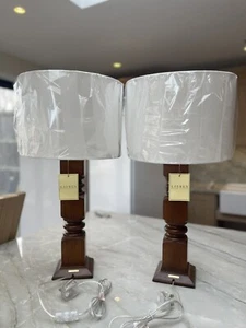 New Pair Of Ralph Lauren Brown Carved Wood Tall Table Lamps - Picture 1 of 7