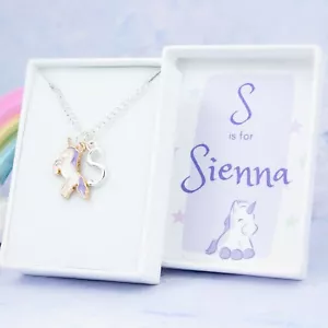 Kids Unicorn Necklace, Personalised With Name and Initial, Girls Gifts, Fantasy - Picture 1 of 5