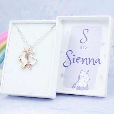 Collar Unicornio Niños, Personalizado con Nombre e Inicial, Regalos Niñas, Fantasía Foto 1 de 4