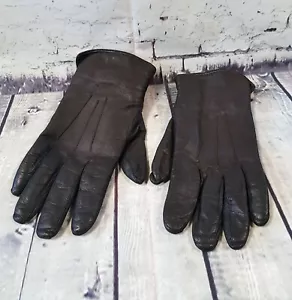 Vintage Leather Gloves | Mid Century Vintage Brown Leather & Fur Gloves Retro - Picture 1 of 2