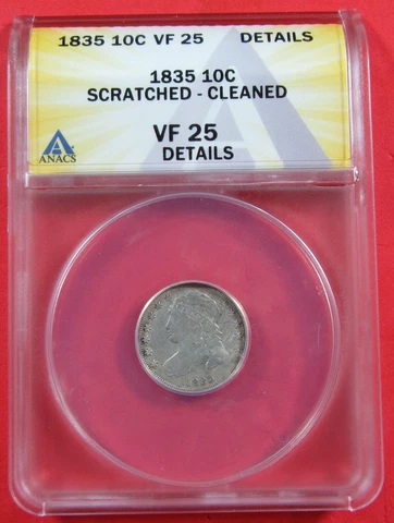1835 10c ANACS VF25 Details. Pleasing type coin. (623008) Cover