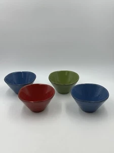 Citrus Grove Stoneware Soup Cereal Bowls 6 1/2 In 2 Blue 1 Green 1 Red Set Of 4 - Picture 1 of 8
