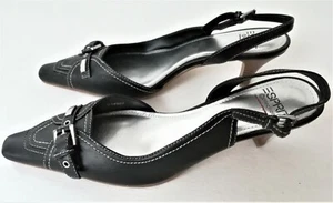 Esprit Women's Black Slingback Leather Low Heel Shoes Size 37 New - Picture 1 of 5