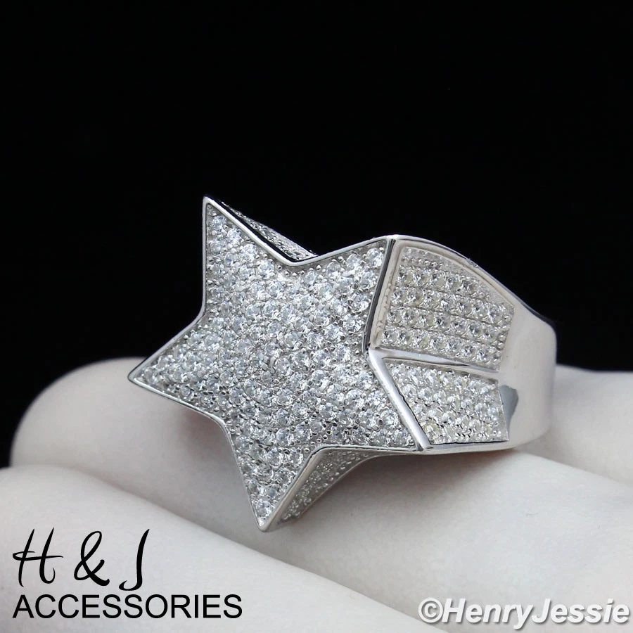 MEN SOLID 925 STERLING SILVER ICY BLING CZ 3D STAR SHAPE RING*ASR107 - Image 1 of 1