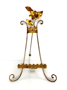 Vtg Gilt Tole Rosette Table Top Easel, Hollywood Regency, Italy 10.75" Tall - Picture 1 of 14