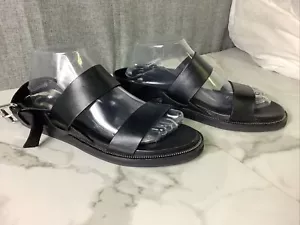 & OTHER STORIES Black Leather Double Straps Flat Sandals - Size 39 - Picture 1 of 15