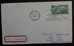 1968 Canada Narwhal Stamp FDC ties 5c stamp cancelled Ottawa - Picture 1 of 2