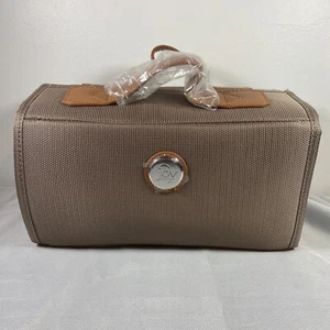 Joy Mangano hellbraun mit braunen Griffen aufrollbarer Kulturbeutel Organizer neu ohne Etikett - Bild 1 von 10