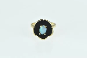 14K Vintage Natural Opal Ornate Tulip Flower Ring Yellow Gold *08 - Picture 1 of 6