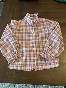 Vtg 1970’s 1980’s Girls Sasson Button Down Top Ruffled Sleeves Shimmer Thread - Picture 1 of 8