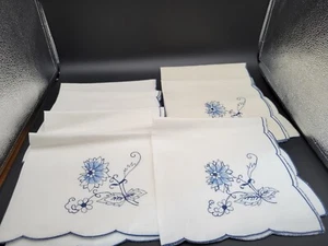Vintage Embroidered Cloth Napkins NOS Blue Floral  - Picture 1 of 5