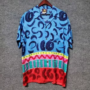 Vintage P.K. Mui Silk Button Shirt Mens Size Medium Hawaiian 90s Aztec Geometric - Picture 1 of 8