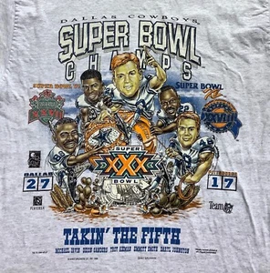 Vintage 90er 1996 Dallas Cowboys T-Shirt Super Bowl Champs Karikatur NFL FOTL Large - Bild 1 von 6