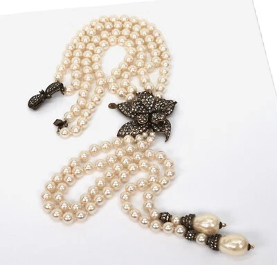 Colar de pérolas falsas Heidi Daus com realçador de cristal floral estilo Lariat NOVO - Imagem 1 de 4