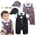 Baby Boy Short Sleeve Tuxedo Hat & Romper SET w/ bow detail Size 0/1/2
