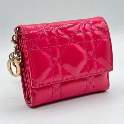 Бумажник тройного сложения Dior розовый Lotus Cannage компактный подлинный б/у Япония - Изображение 1 из 4