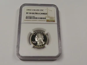 1993 S SILVER NGC PF 70 ULTRA CAMEO PROOF WASHINGTON QUARTER COIN 25 CENT - Picture 1 of 6