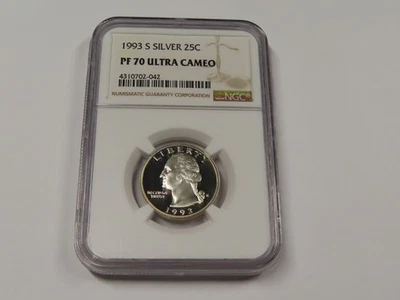 1993 S SILVER NGC PF 70 ULTRA CAMEO PROOF WASHINGTON QUARTER COIN 25 CENT - Image 1 of 4