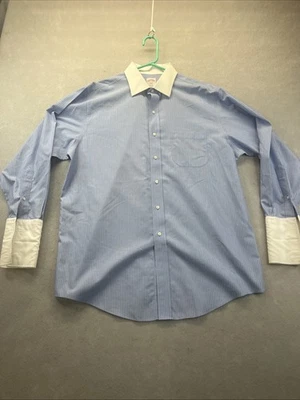 BROOKS BROTHERS 346 Dress Shirt L Button Up Blue Stripe White Collar 16.5 34 - Image 1 of 4