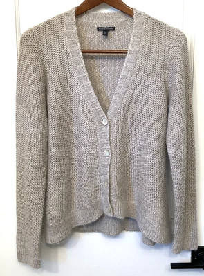 Eileen Fisher Minimalist Cropped Cardigan Sweater M Oatmeal V-Neck Mohair Luxury - Image 1 of 4