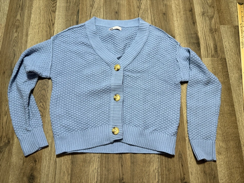 Suéter SO, para mujer talla pequeña, azul, cárdigan con botones, tejido Foto 1 de 4