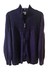 Coldwater Creek Womens Sz XL (18) Dark Purple Zipper Cardigan Sweater Cotton - Picture 1 of 4