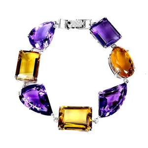 Bracciale argento sterling 925 ottagonale citrino 158 ct ametista fatto a mano gioielli 8,5 - Foto 1 di 14
