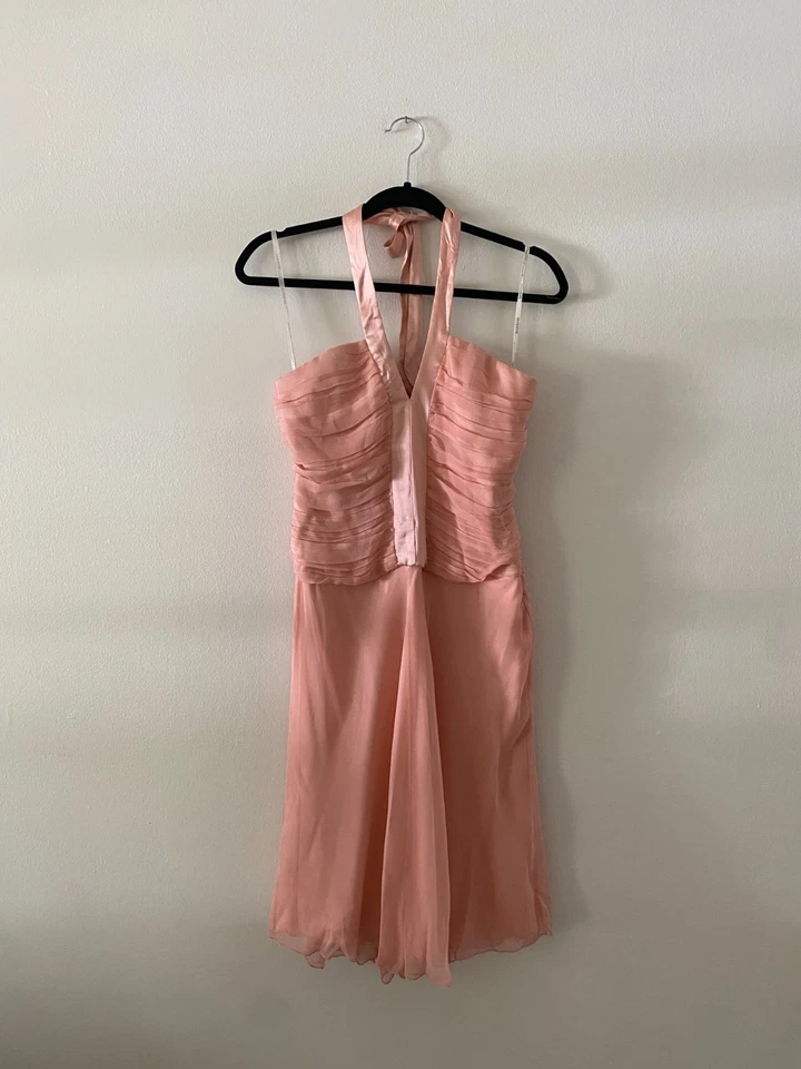 Mini Vestido Vintage Y2k Bebe 100% Seda Bebé Ballet Rosa Halter Hada Fiesta Baile de graduación 8 Foto 1 de 4