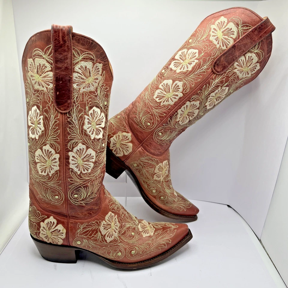 Old Gringo Leather Embroidered Western Cowgirl Boots UK 5 US 8 floral pink - Image 1 of 4