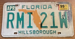 Florida License Plate RMI 21W – Hillsborough – (APR 99) - Good Condition - Picture 1 of 6