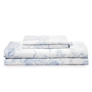 100% Cotton Printed Queen Sheets Set (White Floral) 4 Piece - Percale Bed She... - Picture 1 of 5